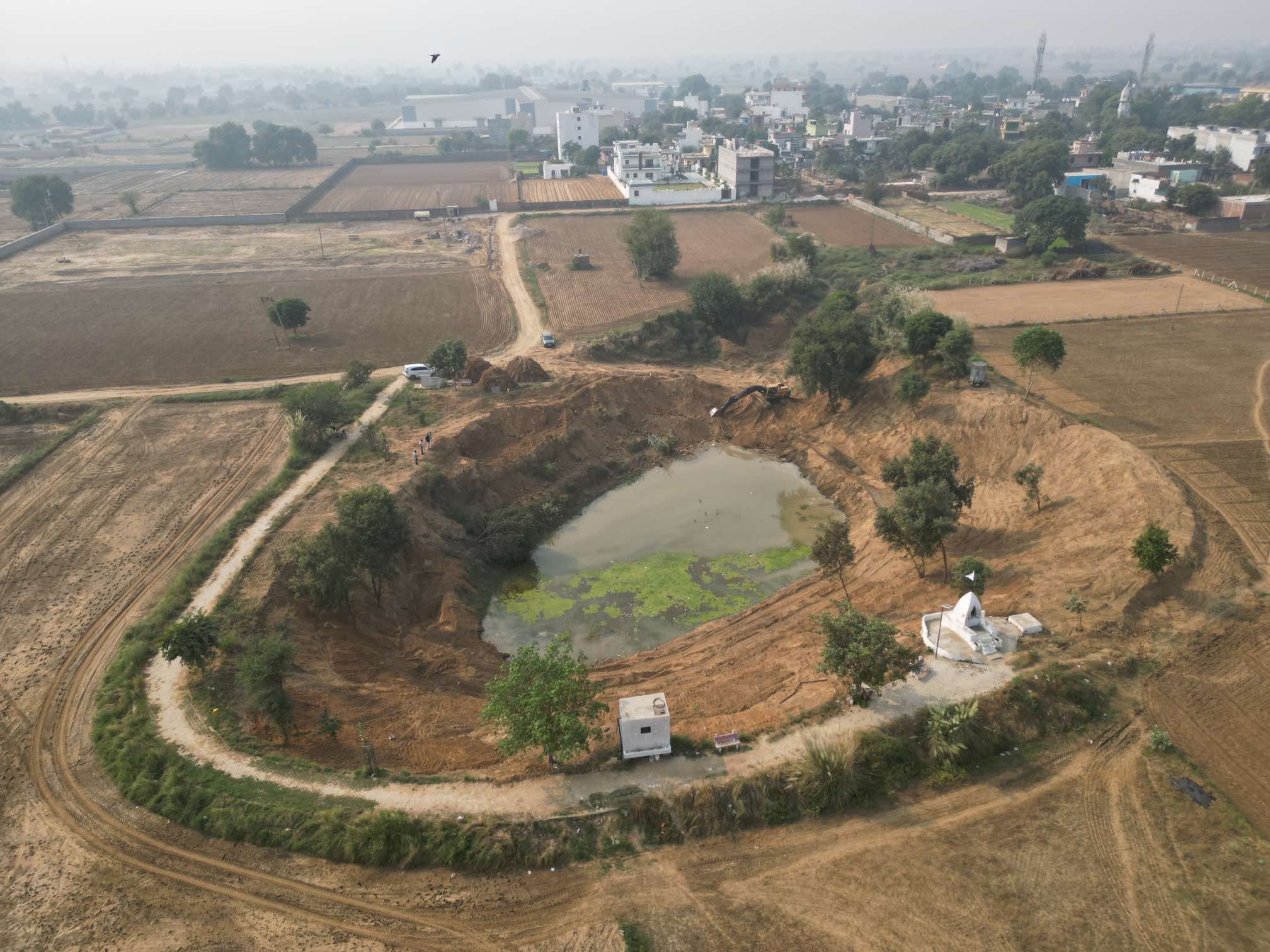 Drone view of restored pond